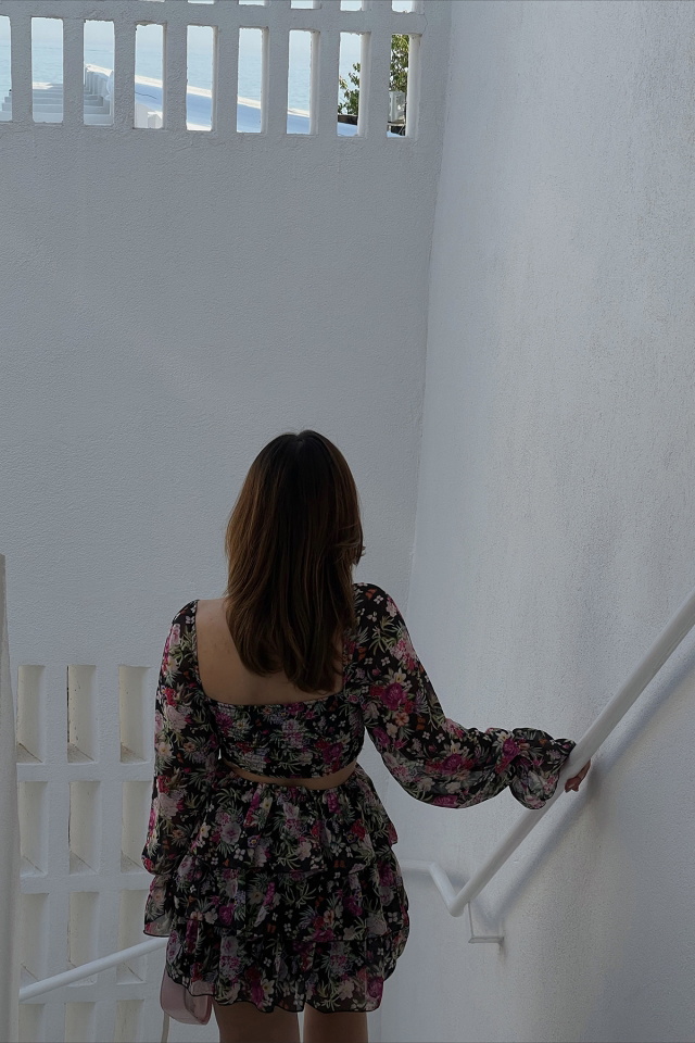 Black Floral Mini Dress ATE1486 - 7