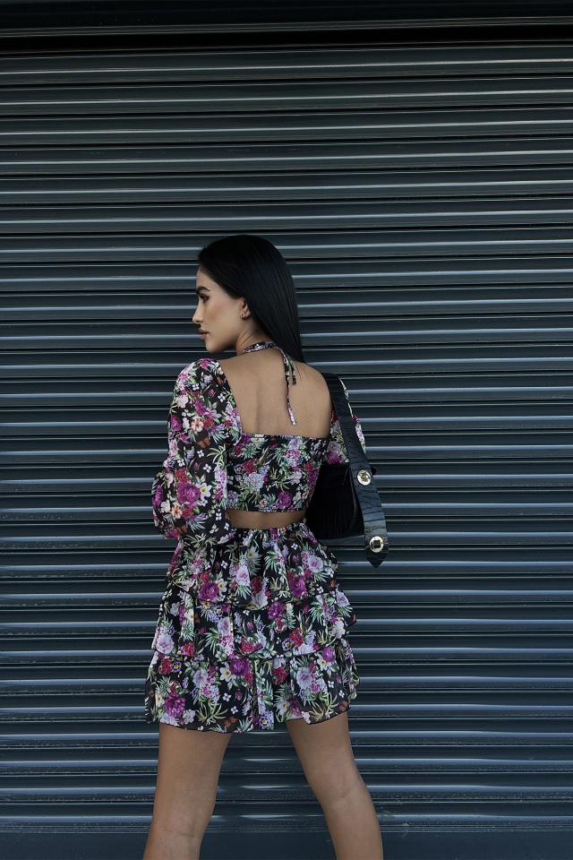 Black Floral Mini Dress ATE1486 - 8