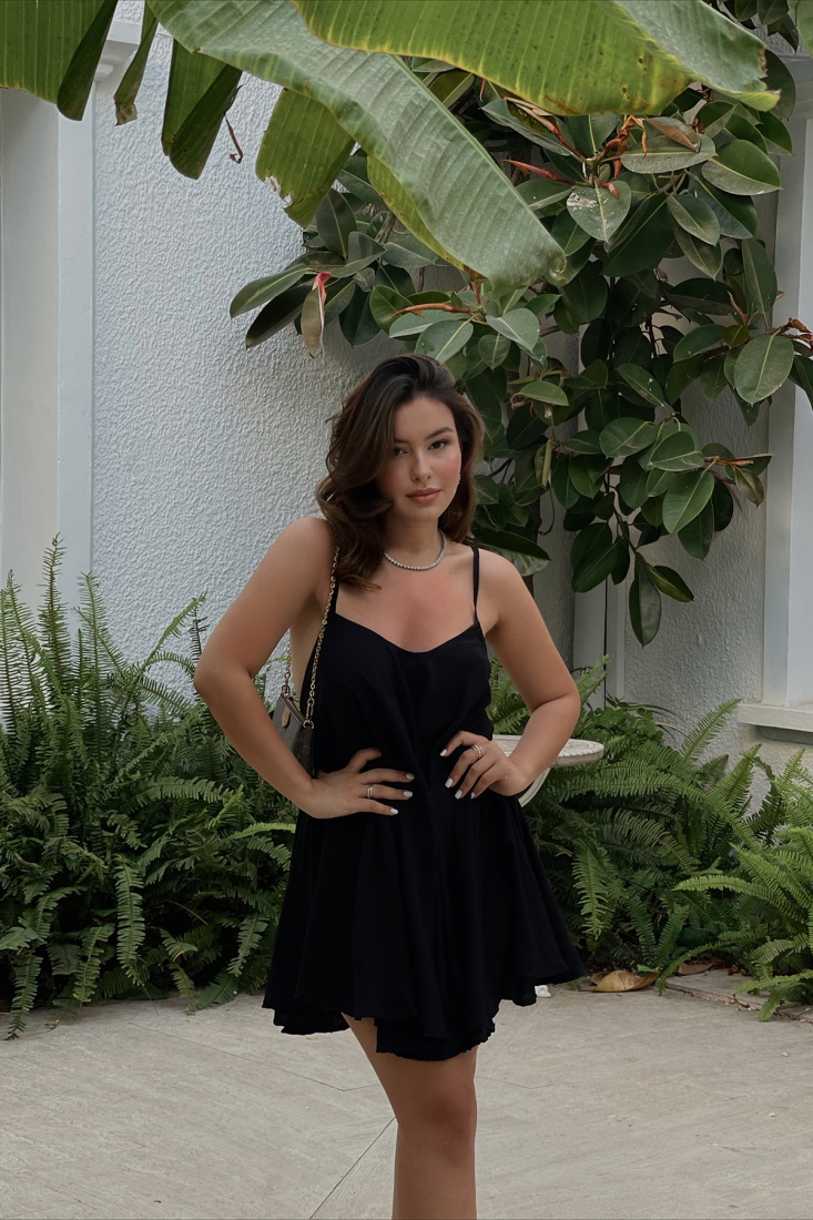 Black Frilly Strap Detail Dress ATE1539 - EYYO ATELIER