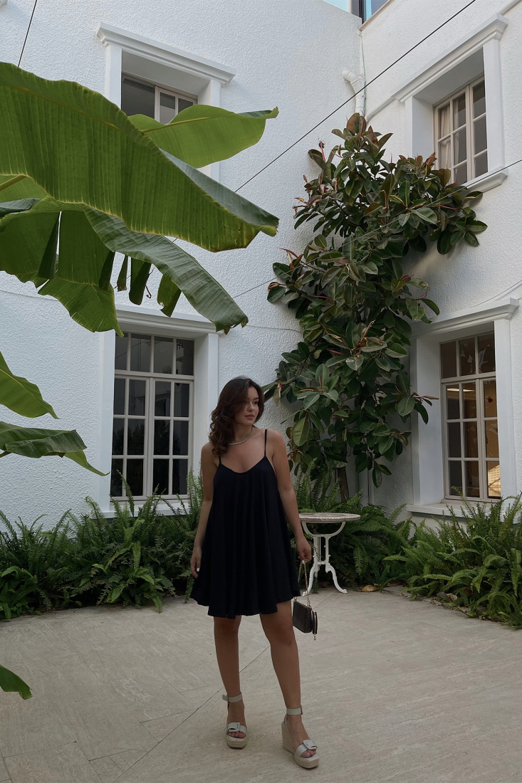 Black Frilly Strap Detail Dress ATE1539 - EYYO ATELIER