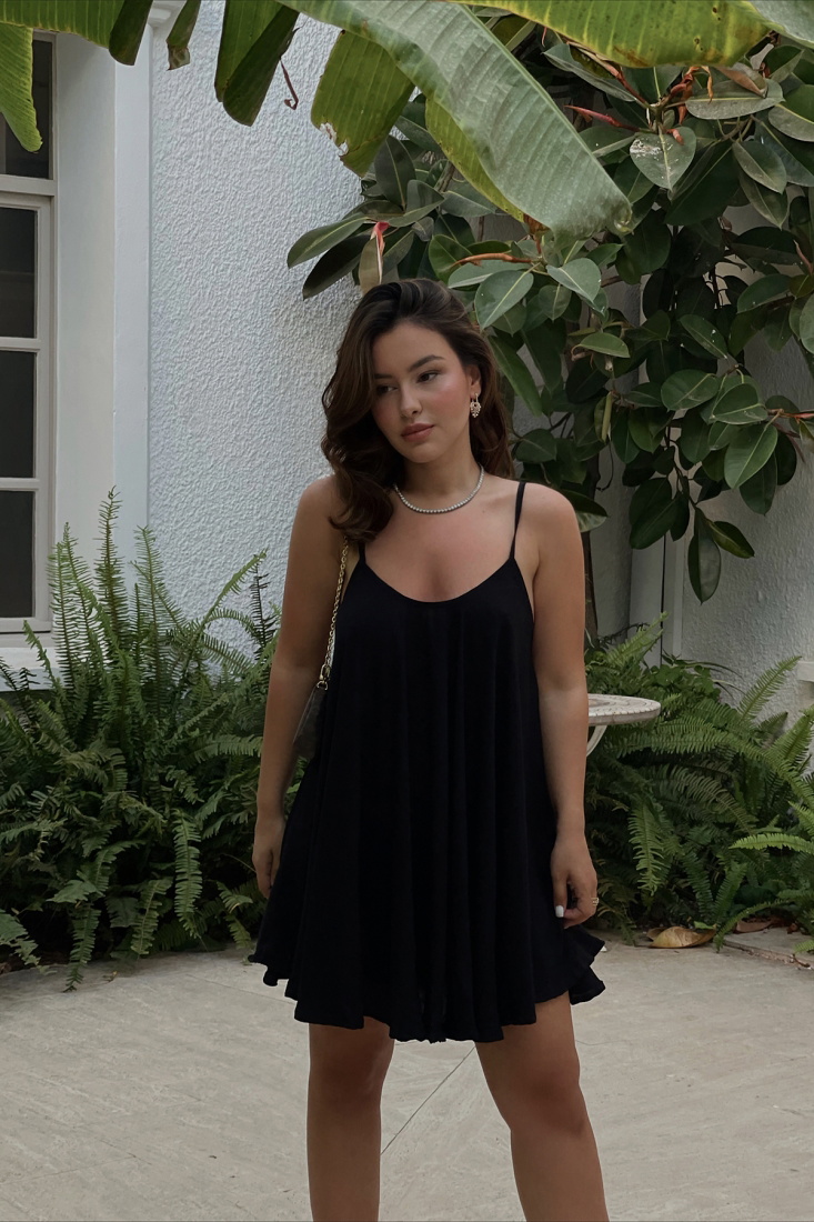 Black Frilly Strap Detail Dress ATE1539 - EYYO ATELIER