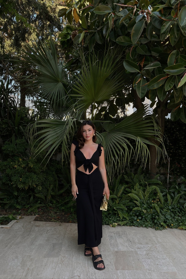Black Front Open Detail Dress ATE1532 - 1