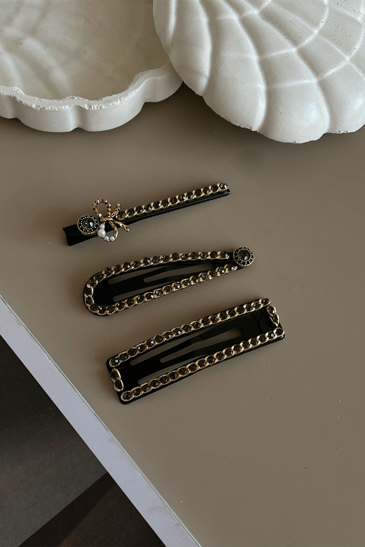 Black Gold Detail Snap Clip Set AK32 - EYYO