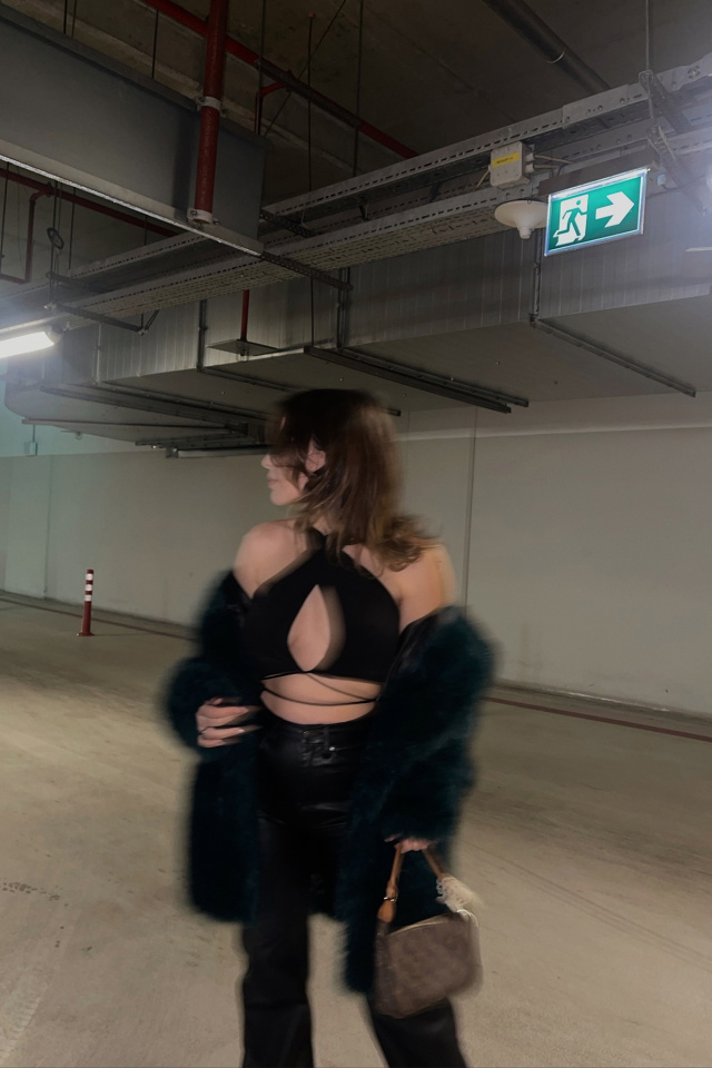 Black Lina Crop Top EY614 - 7