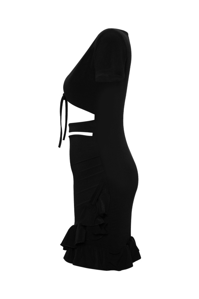 Black Open Front Double Breasted Dress R102 - 6