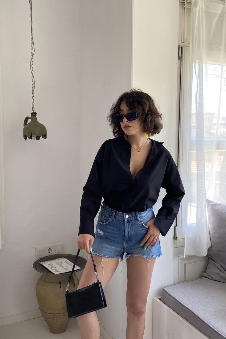 Black Sateen Shirt ATE1404 - Roserya