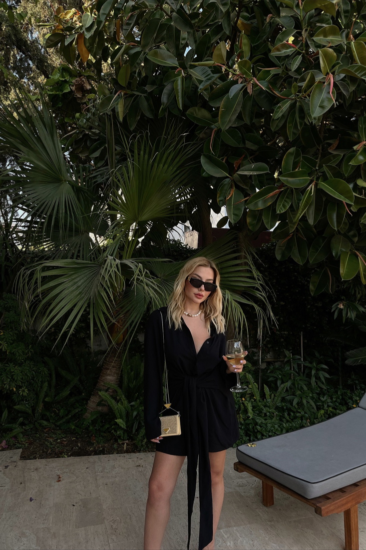 Black Shirt Collar Dress ATE1540 - EYYO ATELIER