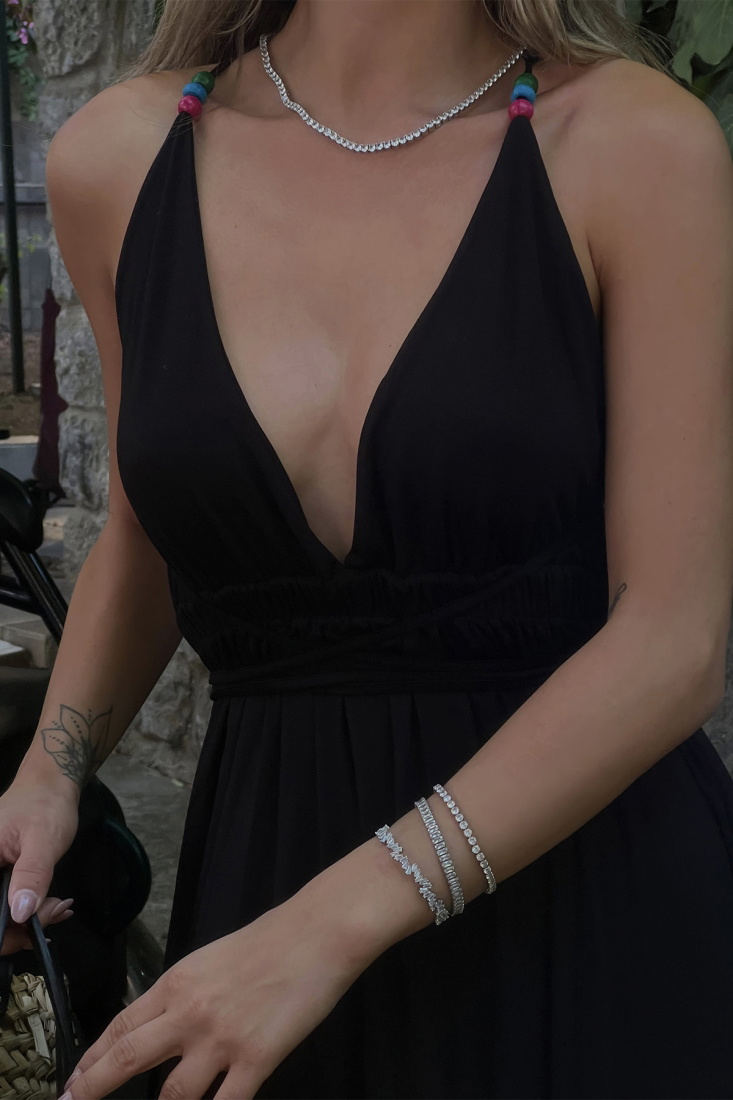 Black Split Detail Laced Dress ATE1738 - DEPPOT