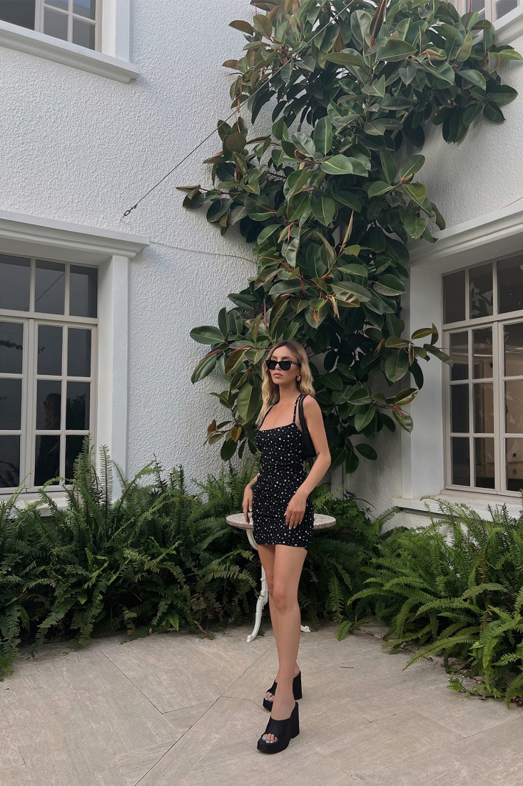 Black Star Pattern Mini Dress ATE1620 - ETİKA