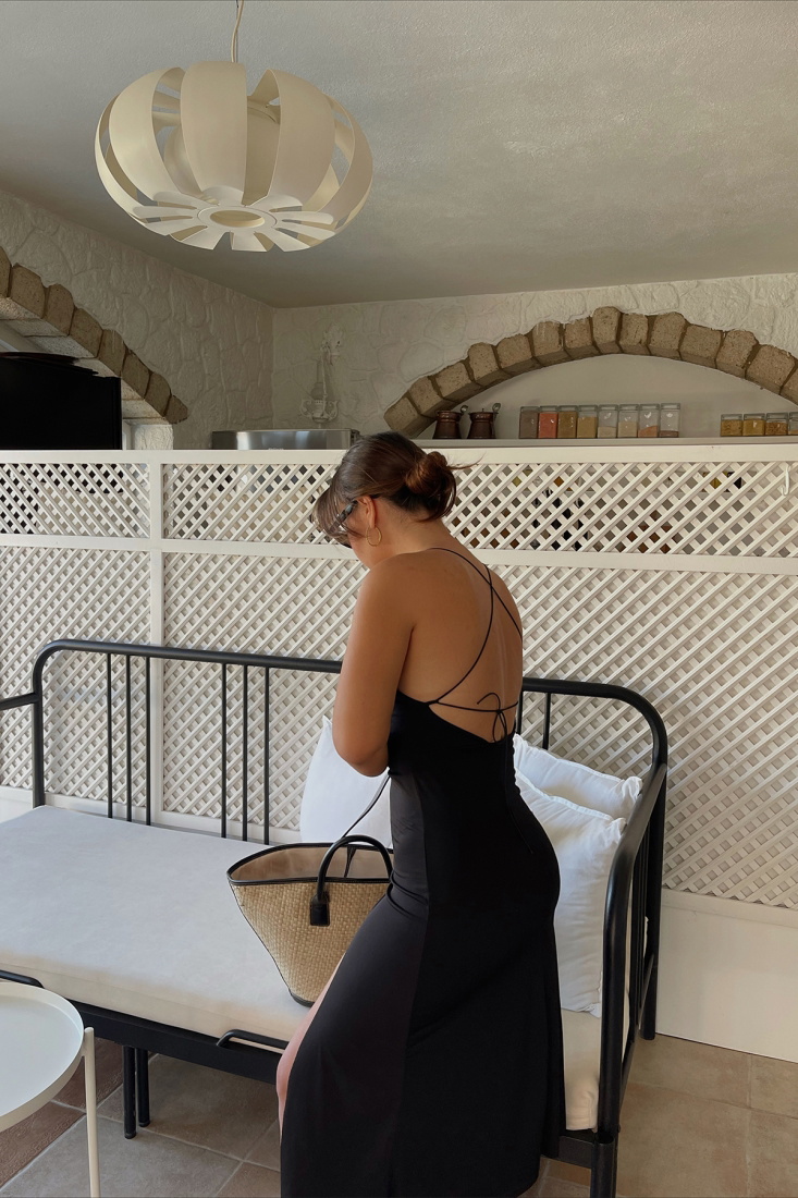 Black Strapped Slit Detail Dress ATE1682 - MİSTİX