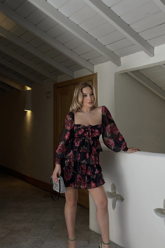 Black Transparent Sleeve Mini Dress ATE1242 - 1