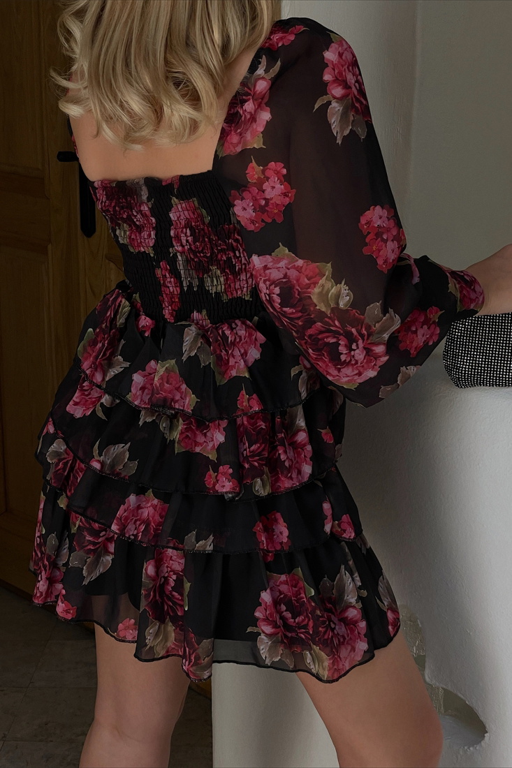 Black Transparent Sleeve Mini Dress ATE1242 - EYYO ATELIER