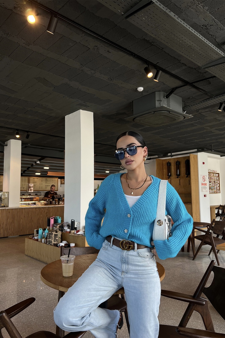 Blue Buttoned Cardigan ATE2424 - EYYO