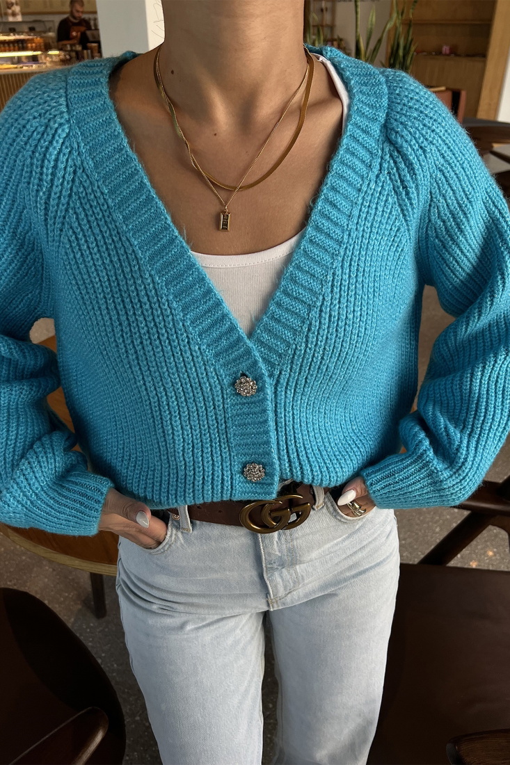 Blue Buttoned Cardigan ATE2424 - EYYO