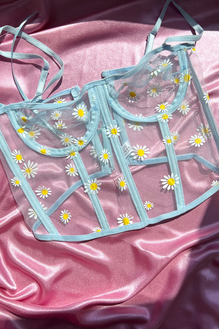 Blue Daisy Pattern Corset ATE5171 - EYYO
