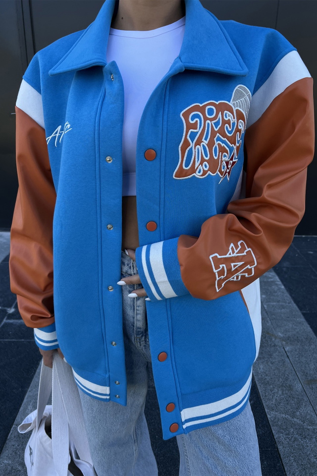 Blue Double Breasted Collar College Jacket ATE2175 - 2
