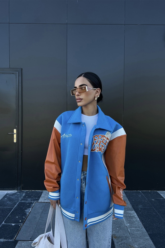 Blue Double Breasted Collar College Jacket ATE2175 - 3