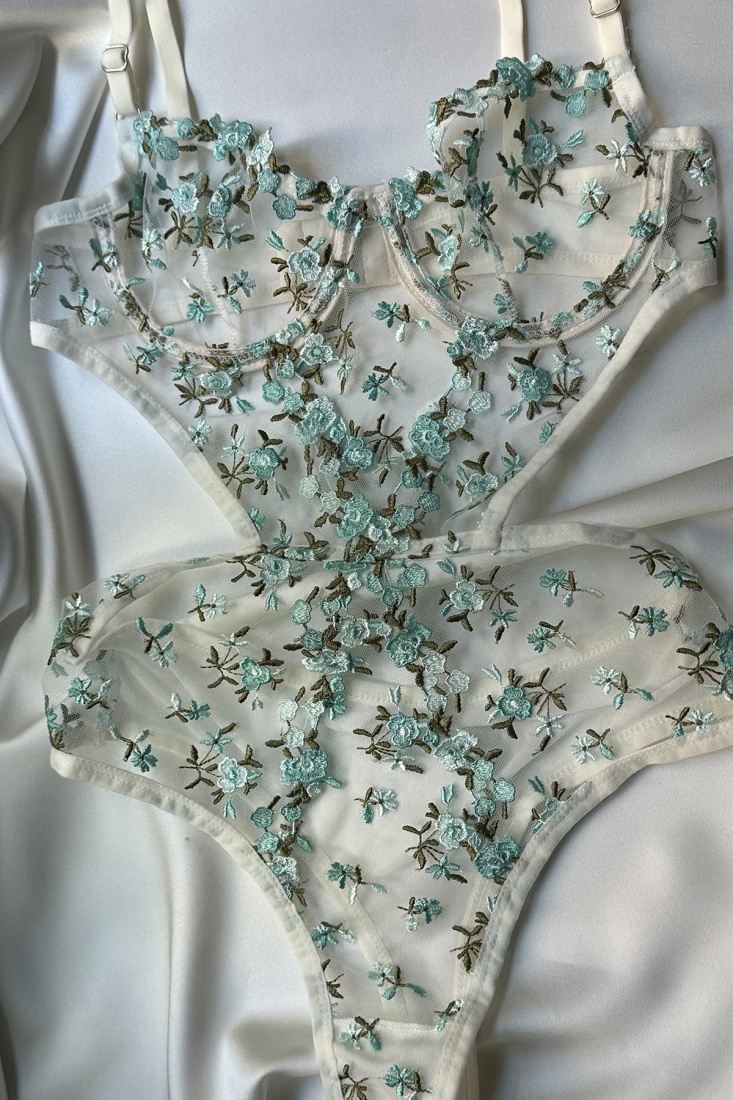 Blue Flower Detail Bodysuit ATE-1666 - EYYO