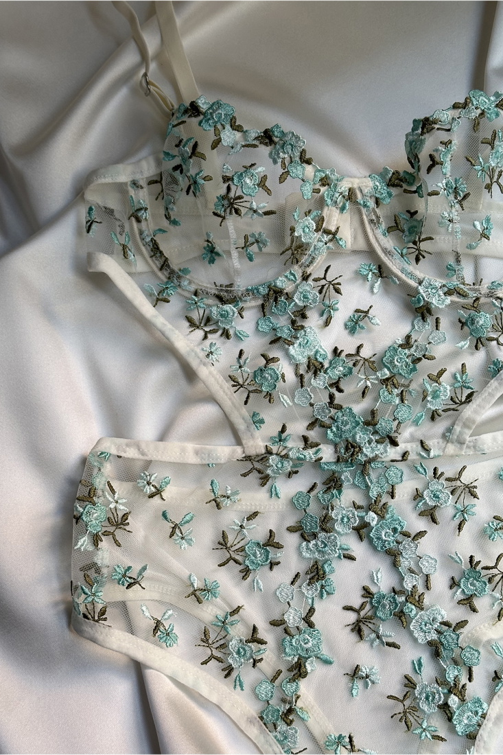 Blue Flower Detail Bodysuit ATE-1666 - EYYO
