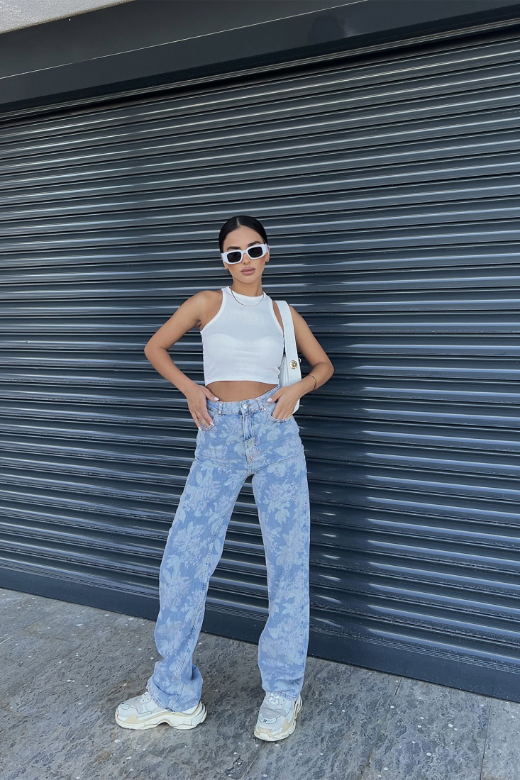 Blue Flower Pattern Jean Pants ATE1949 - JOMOFU