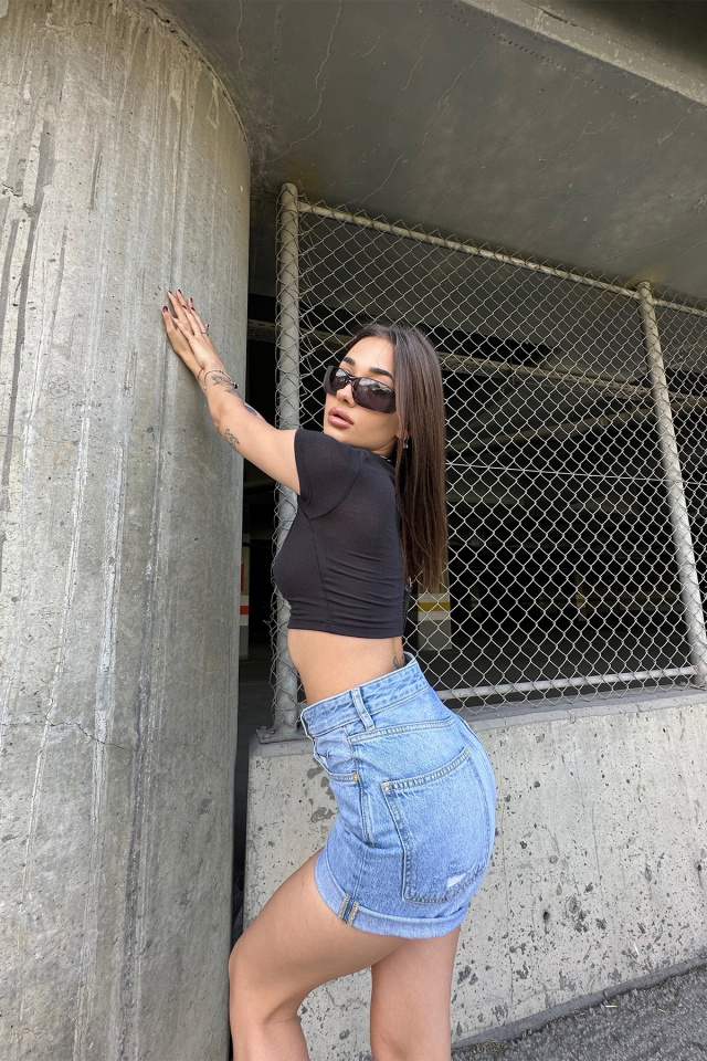 Blue High Waist Denim Shorts ATE7166 - 3