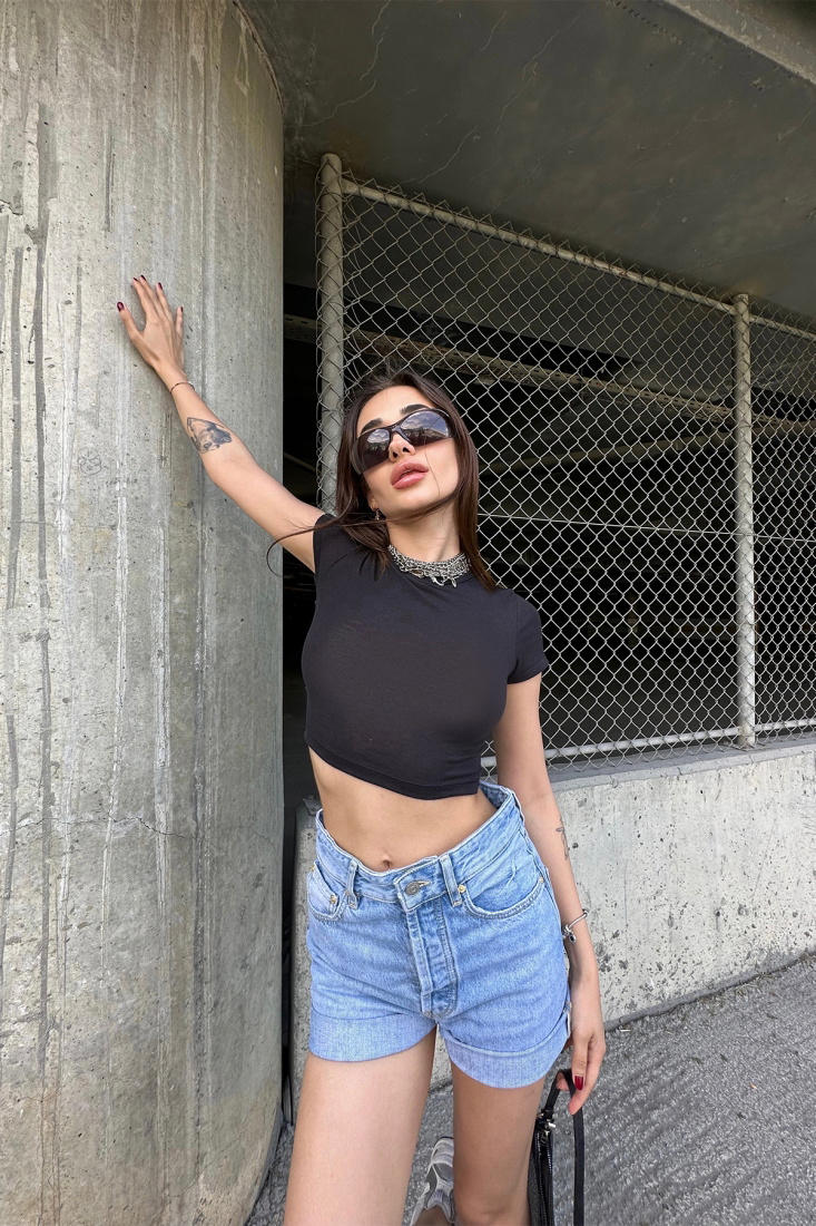Blue High Waist Denim Shorts ATE7166 - EYYO