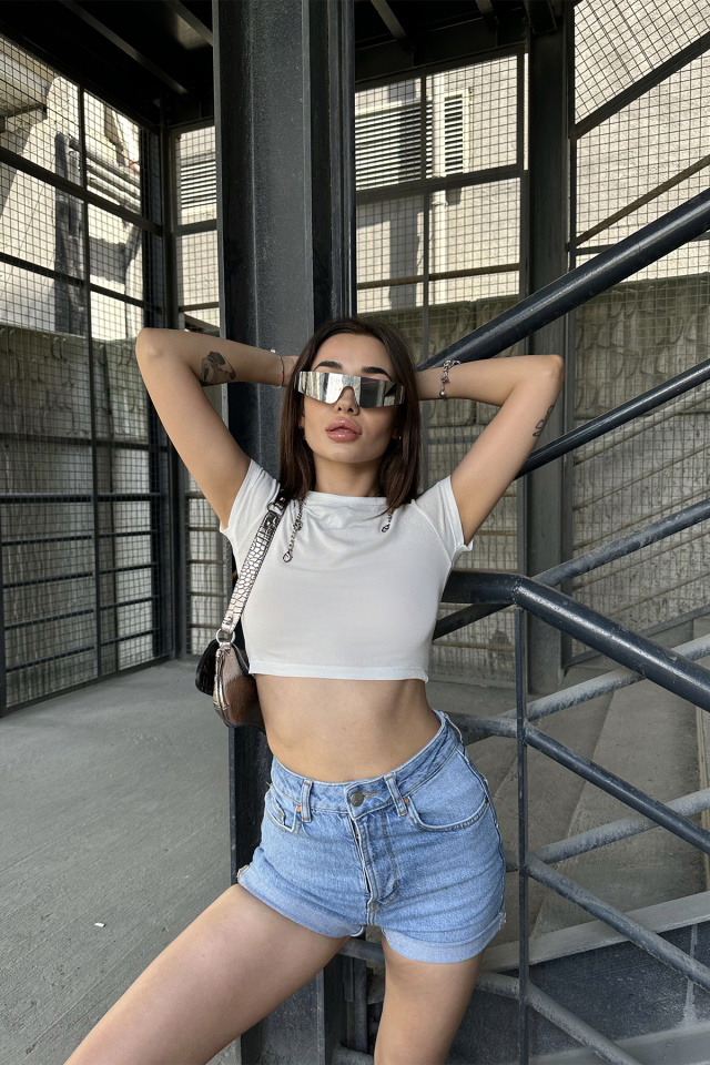 Blue High Waist Denim Shorts ATE7170 - 3