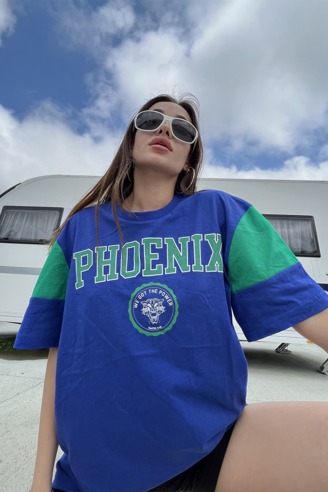 Blue Printed Oversize Tshirt ATE6679 - 2