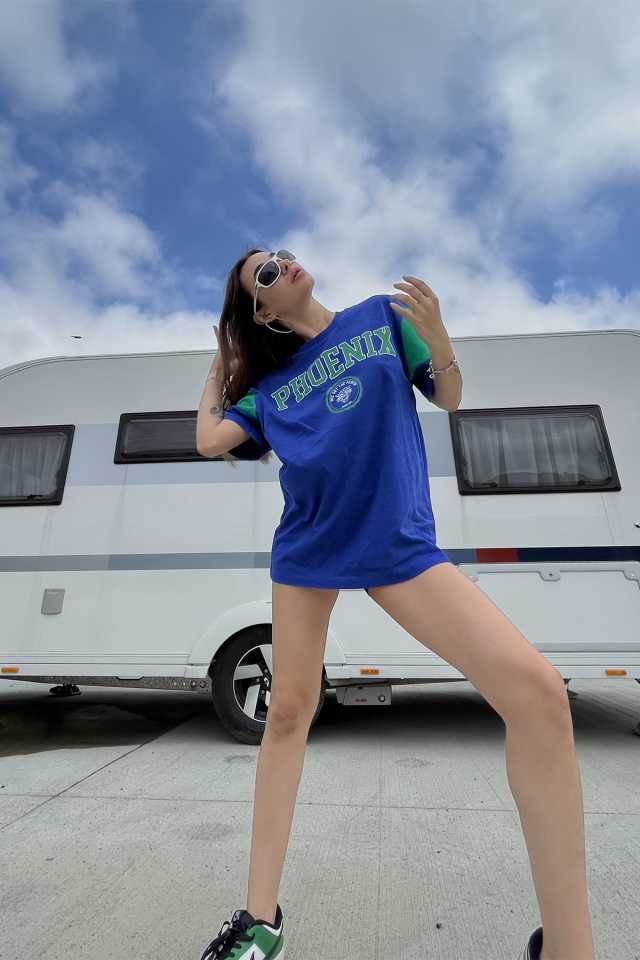 Blue Printed Oversize Tshirt ATE6679 - 5