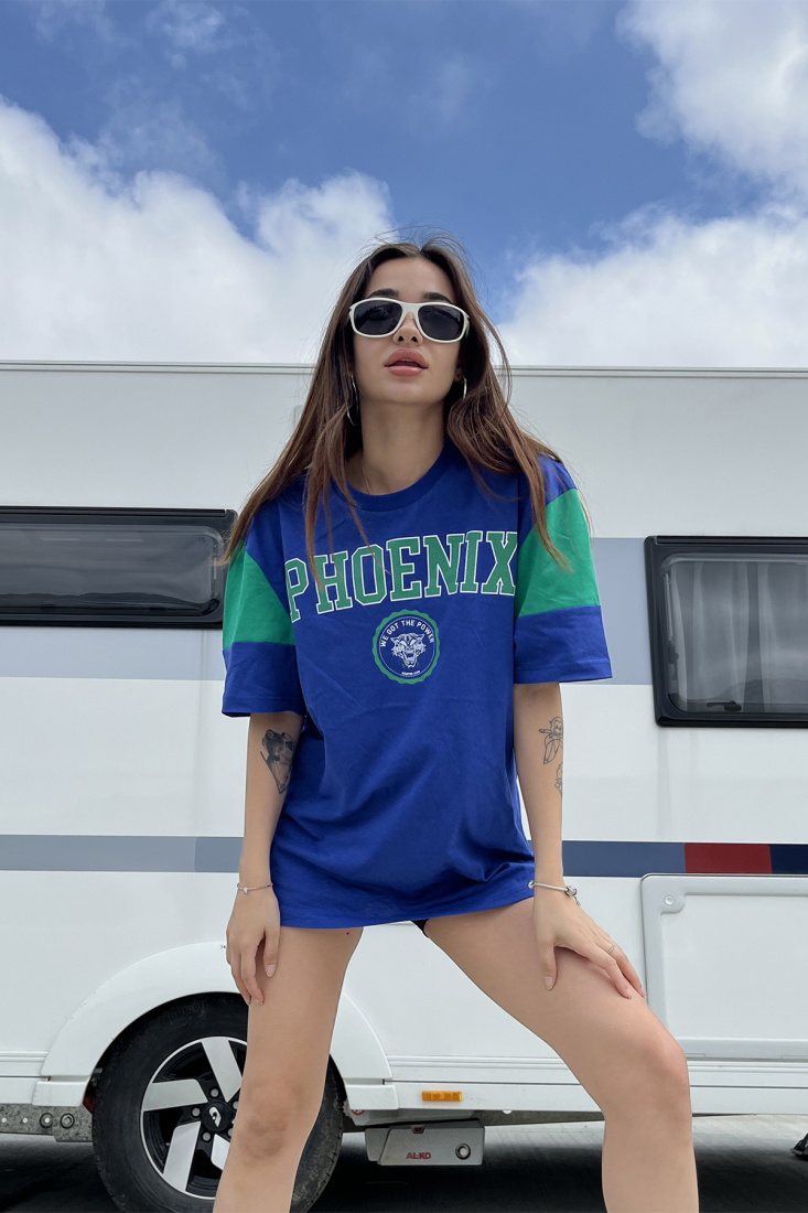 Blue Printed Oversize Tshirt ATE6679 - EYYO