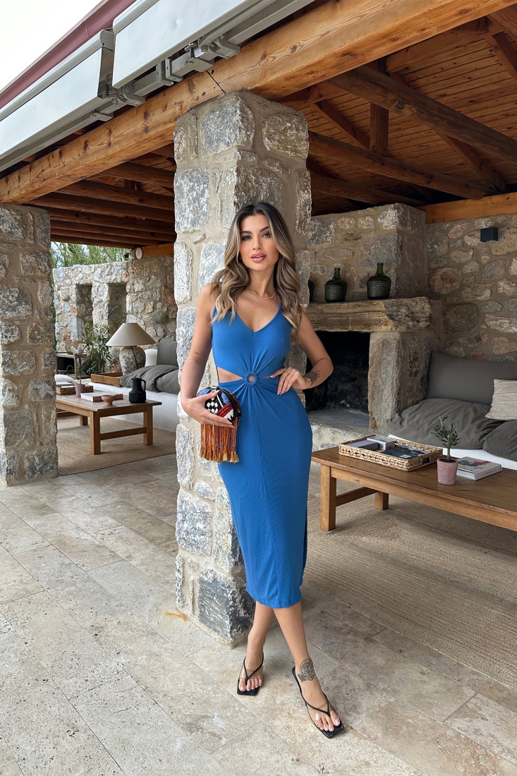 Blue Ring Detail Long Dress ATE6359 - EYYO