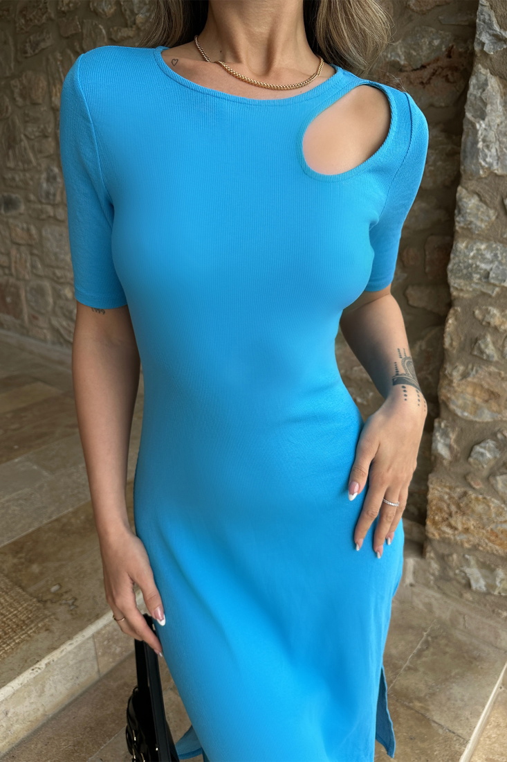 Blue Slit Detail Long Dress ATE6388 - EYYO