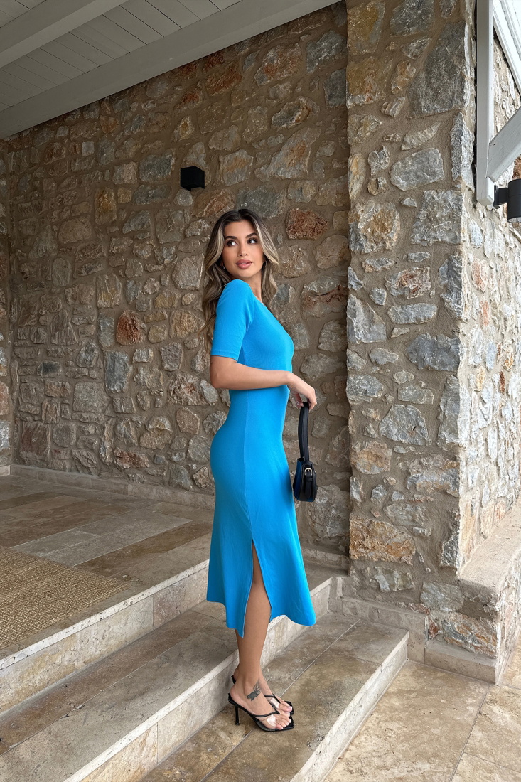 Blue Slit Detail Long Dress ATE6388 - EYYO