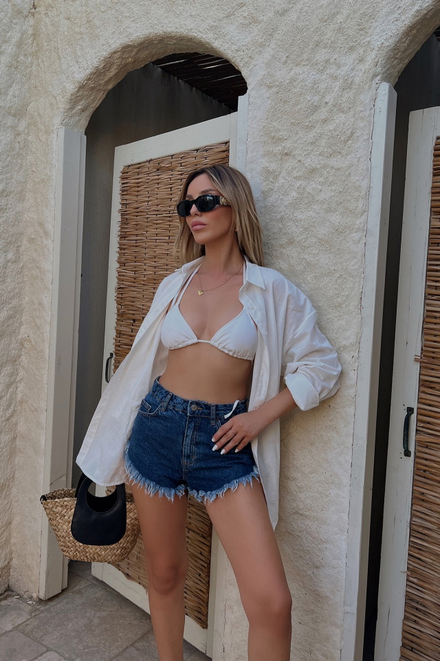 Blue Split Jean Shorts ATE1750 - 1
