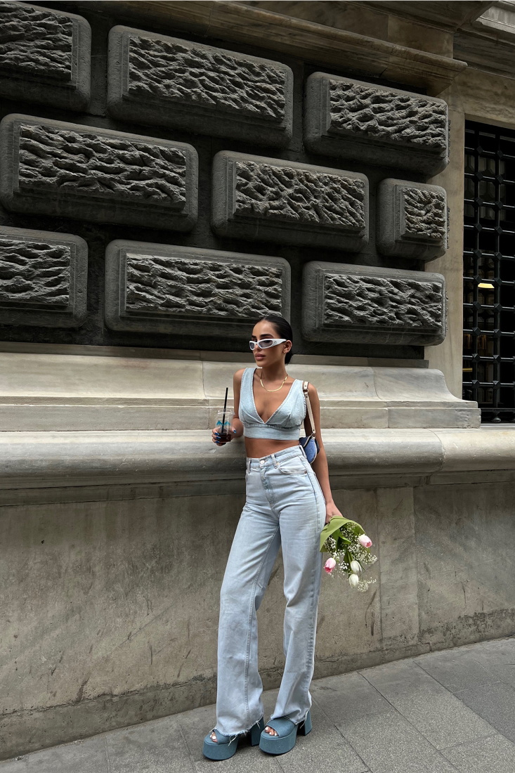 Blue Strapped Crop Top ATE6714 - EYYO