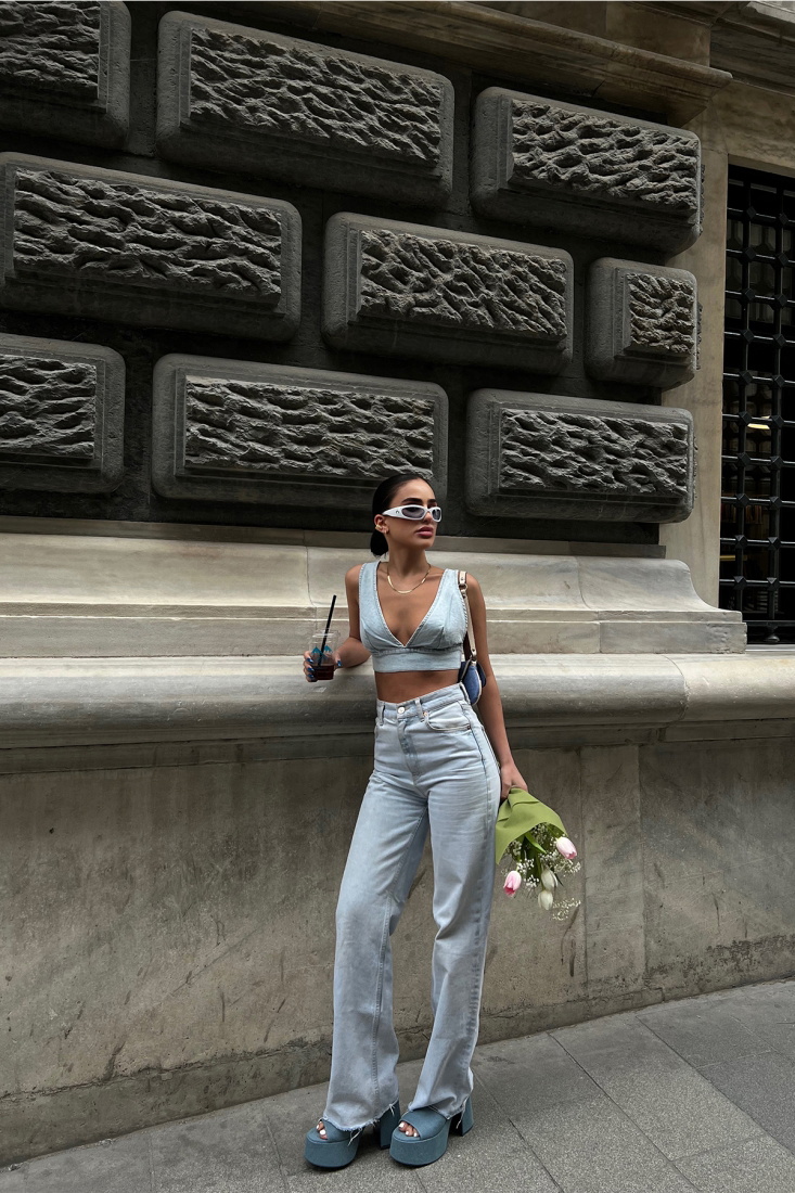 Blue Strapped Crop Top ATE6714 - EYYO