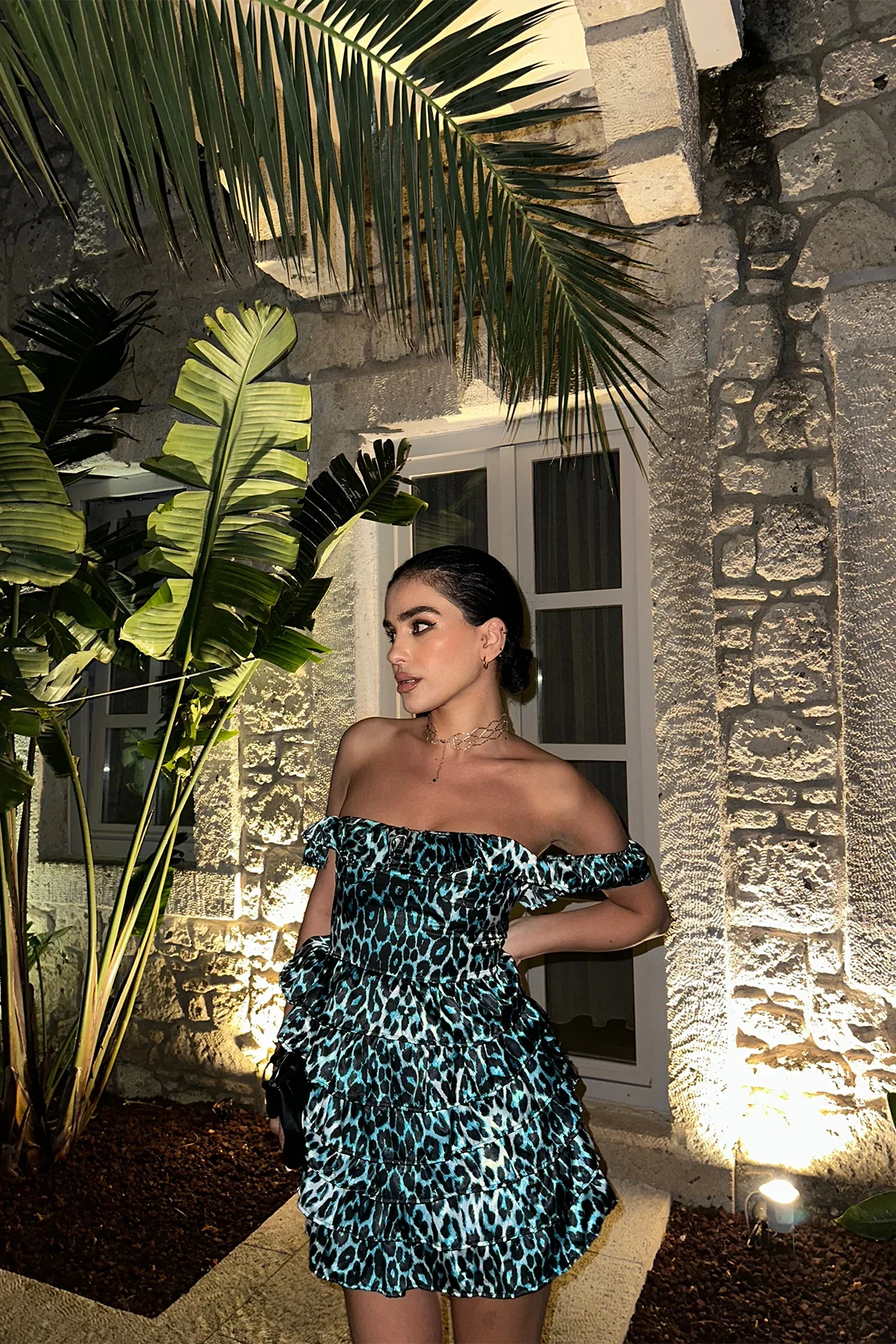 Blue Leopard Pattern Mini Dress ATE1652 - EYYO ATELIER