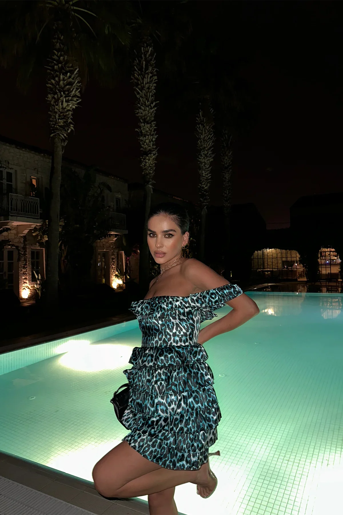 Blue Leopard Pattern Mini Dress ATE1652 - 4