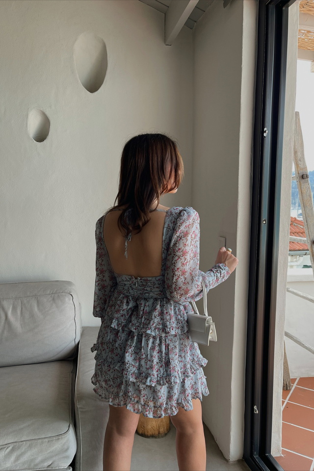 Blue Ruffled With Flower Dress ATE215 - 7