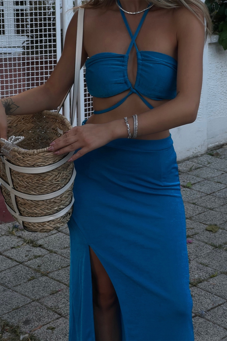 Blue Set With Slit Skirt ATE1745 - DEPPOT