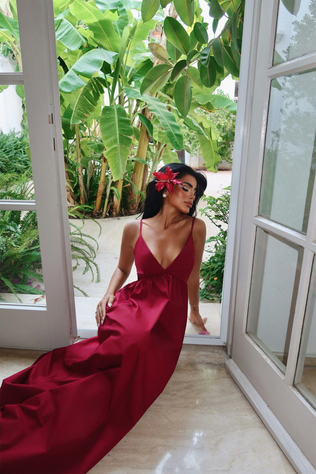 Bordo Stevie Uzun Elbise ATE-1373 