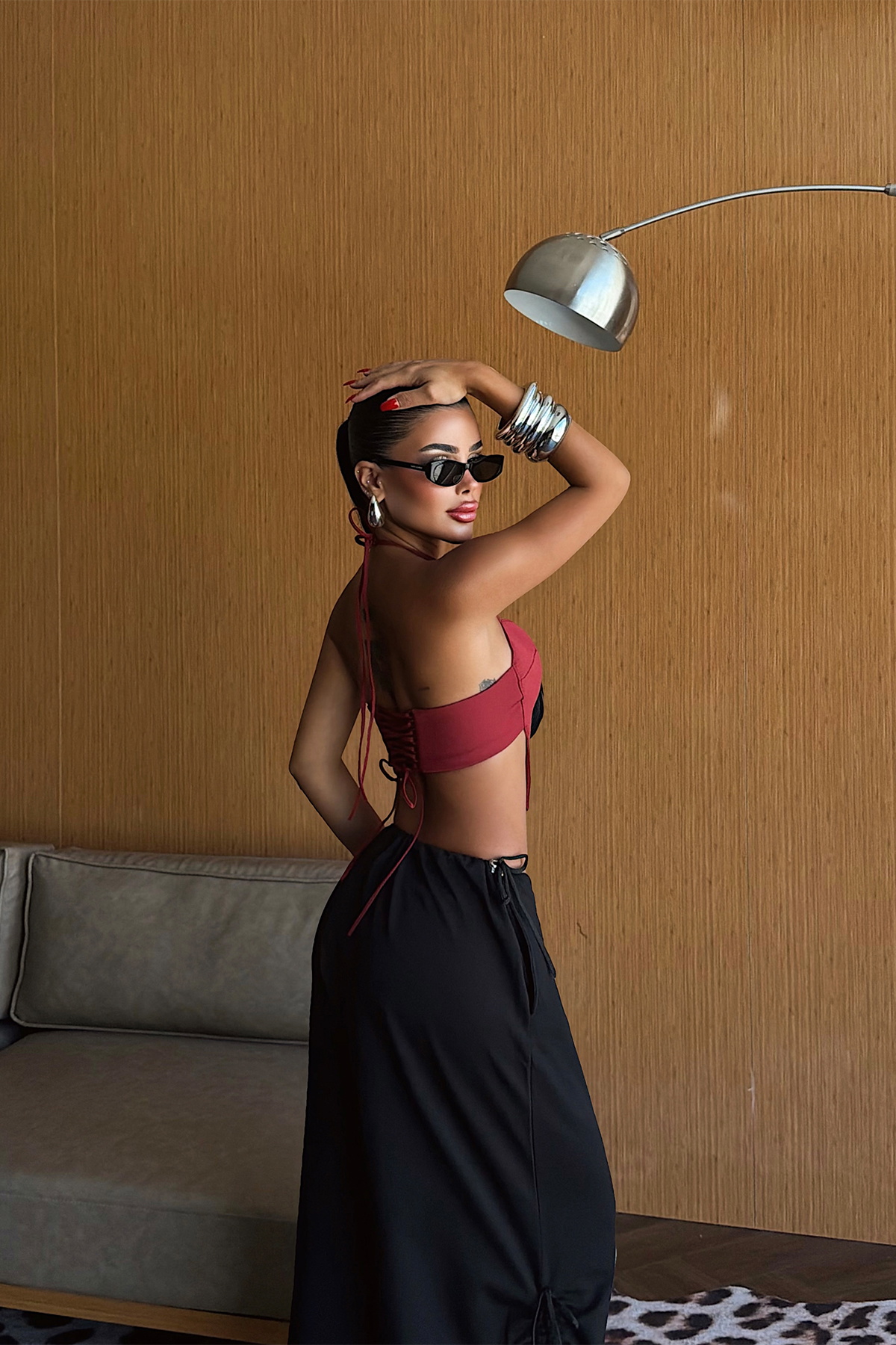 Bordo Sırt Detay Crop Top - 4