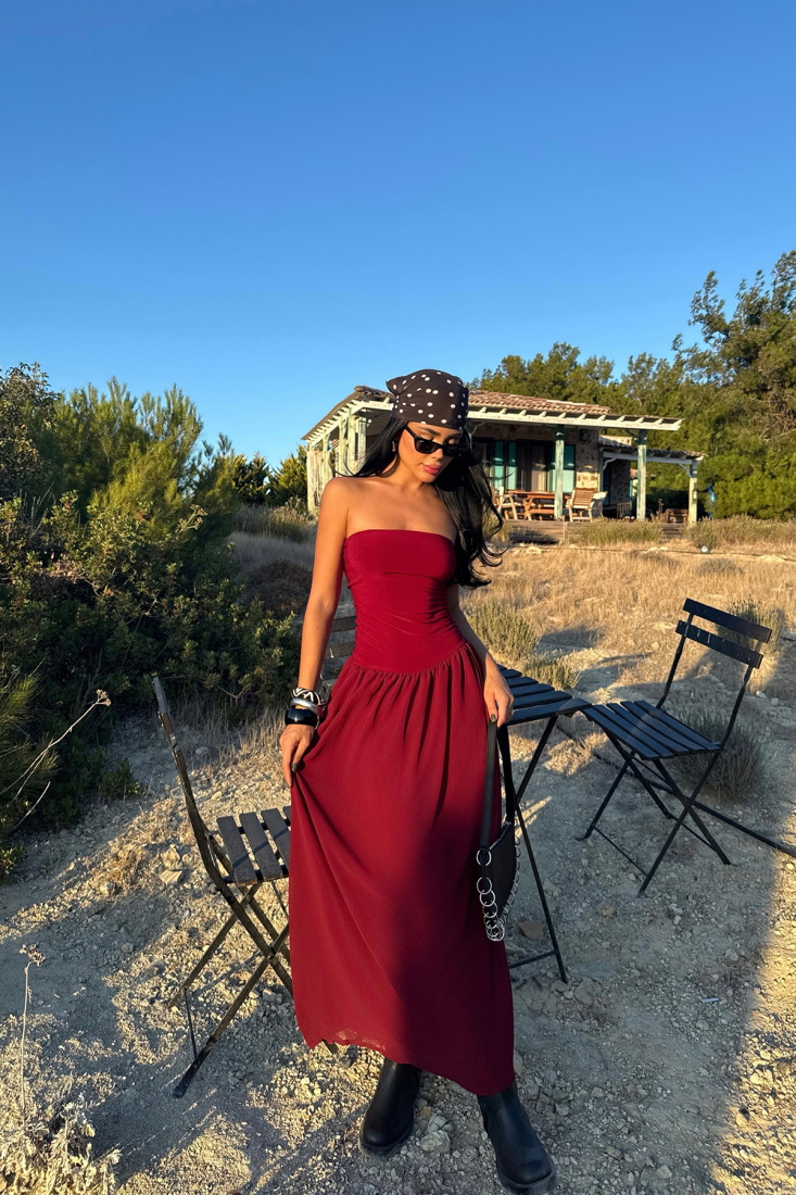 Bordo Damson Uzun Elbise ATE-3610 - EYYO