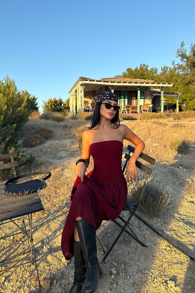 Bordo Damson Uzun Elbise ATE-3610 - 4