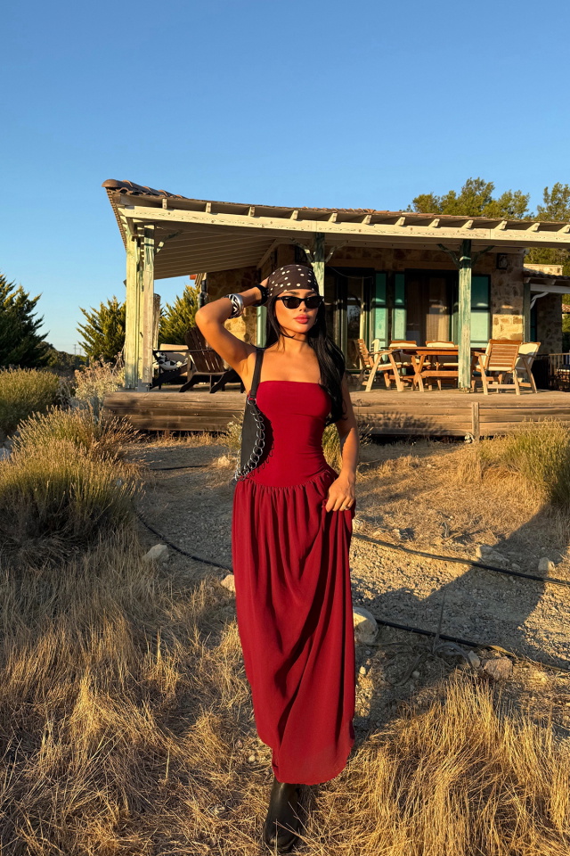 Bordo Damson Uzun Elbise ATE-3610 - 5