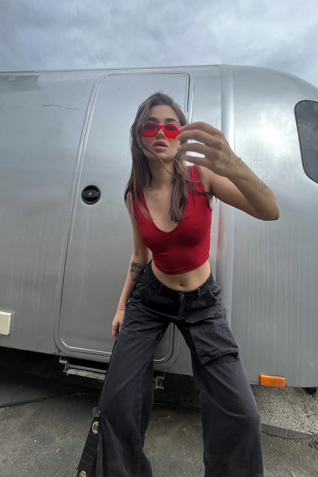 Bordo Askılı Basic Crop Top