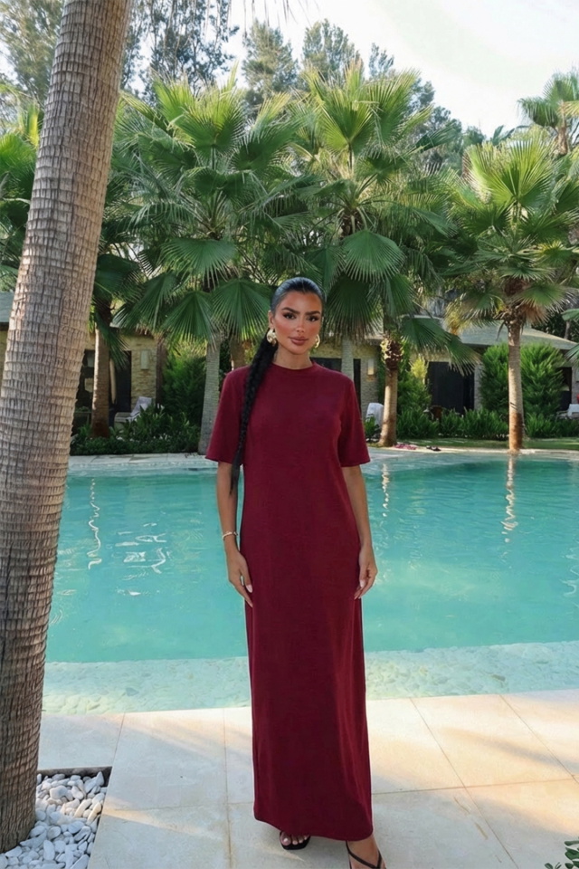 Bordo Roland Uzun Elbise ATE-2205 