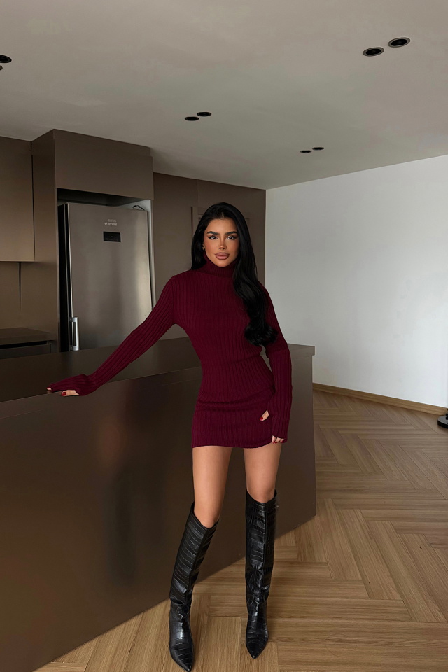 Bordo Zurih Triko Elbise ATE-4426 - 4