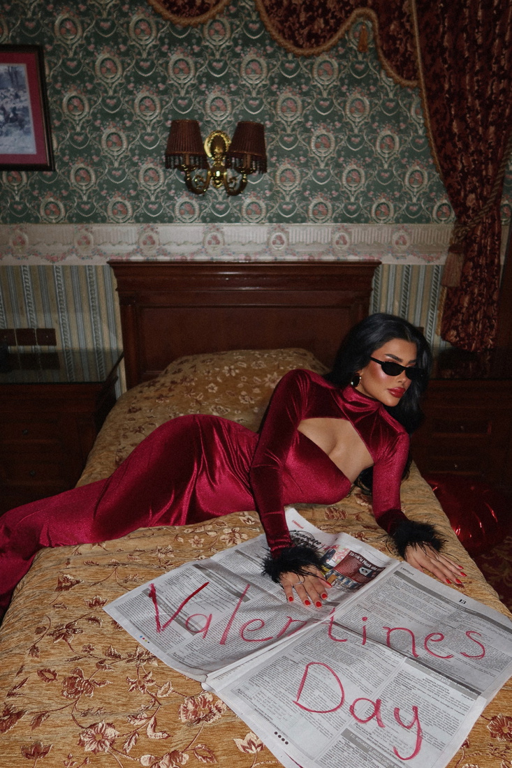 Bordo Patrizio Otriş Detay Kadife Elbise ATE-2292 - EYYO