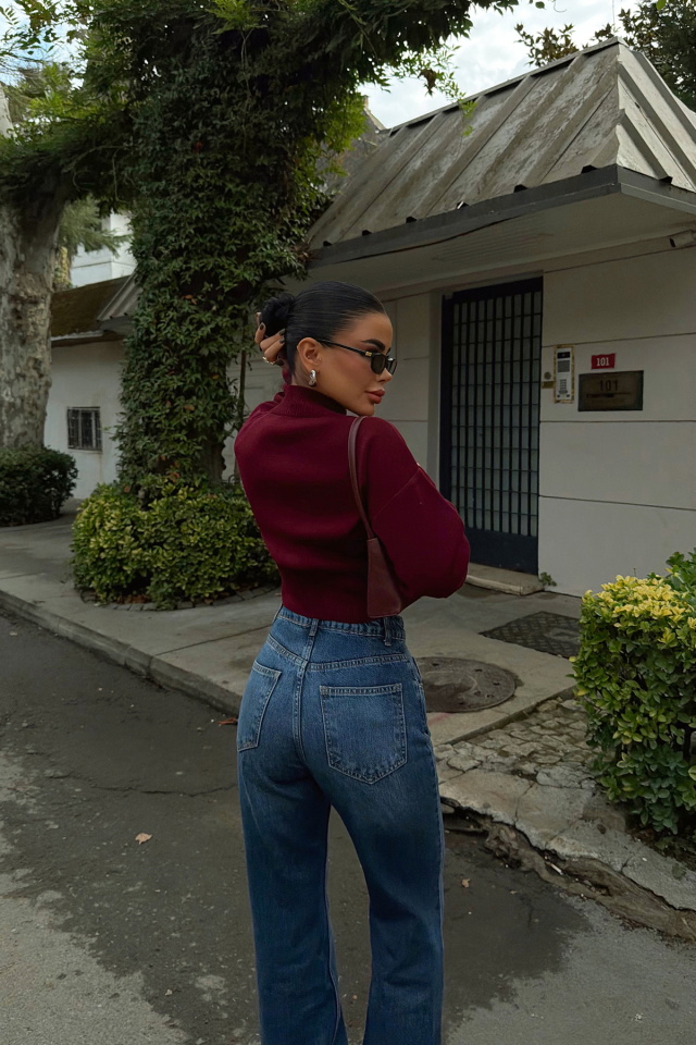 Bordo Balboa Çift Fermuarlı Triko Hırka ATE-3894 - 5